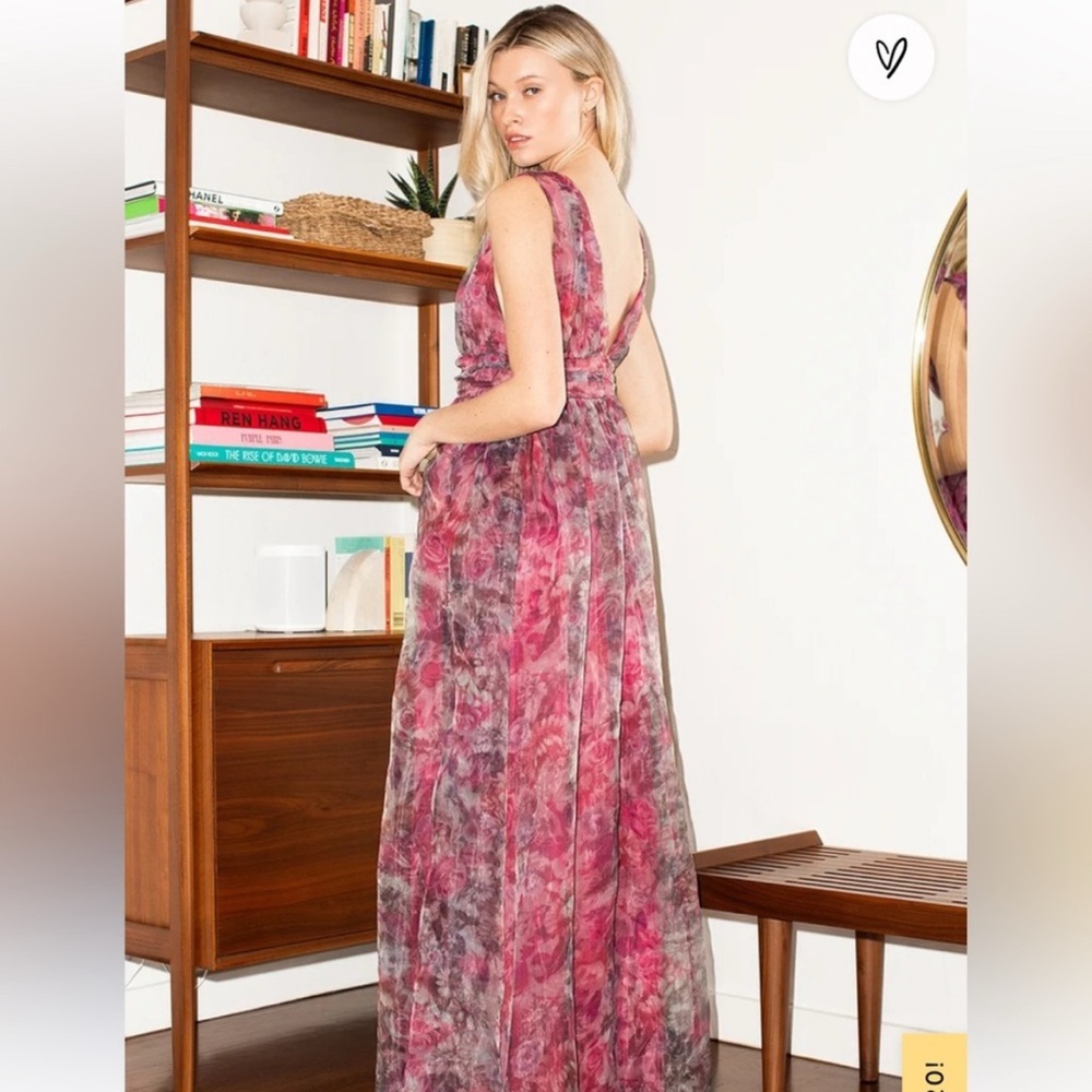 Lulus Garden Romance Magenta Floral Print Organza Maxi Dress